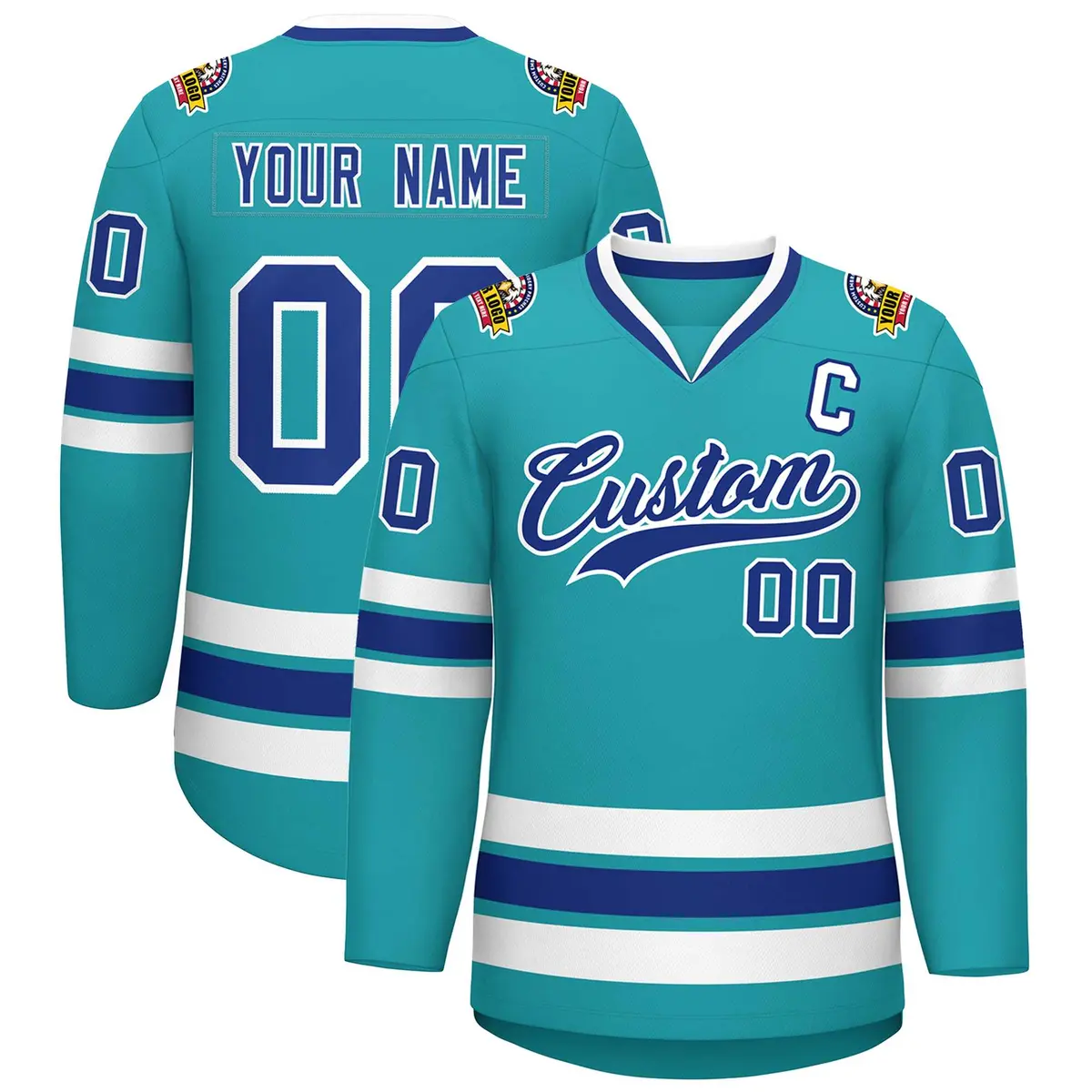 Aqua Royal-White Classic Style Hockey Jersey