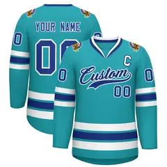 Aqua Royal-White Classic Style Hockey Jersey 1