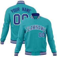 Aqua Royal-White Classic Varsity Full-Snap Letterman Jacket 1