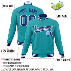 Aqua Royal-White Classic Varsity Full-Snap Letterman Jacket 4