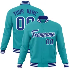Aqua Royal-White Classic Varsity Full-Snap Letterman Jacket 1