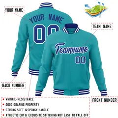 Aqua Royal-White Classic Varsity Full-Snap Letterman Jacket 4