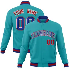 Aqua Royal-White Classic Varsity Full-Snap Letterman Jacket 1