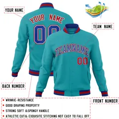 Aqua Royal-White Classic Varsity Full-Snap Letterman Jacket 4