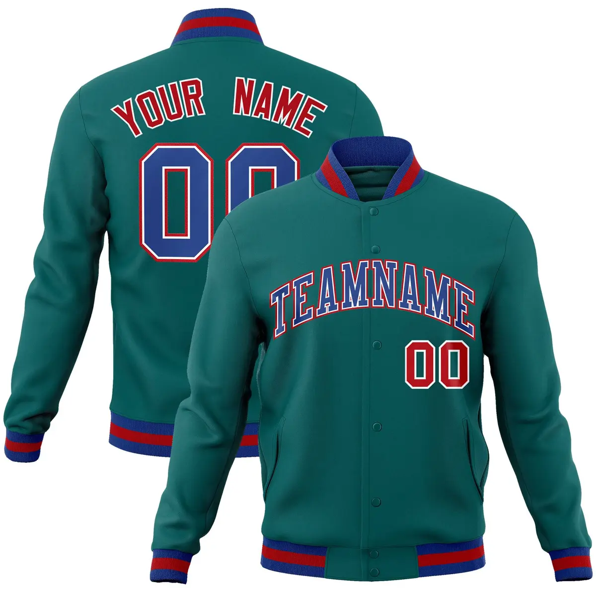 Aqua Royal-White Classic Varsity Full-Snap Letterman Jacket