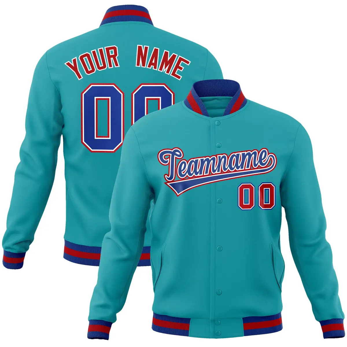 Aqua Royal-White Classic Varsity Full-Snap Letterman Jacket