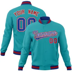 Aqua Royal-White Classic Varsity Full-Snap Letterman Jacket 1