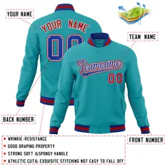 Aqua Royal-White Classic Varsity Full-Snap Letterman Jacket 4