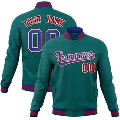 Aqua Royal-White Classic Varsity Full-Snap Letterman Jacket 1