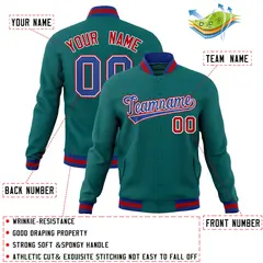 Aqua Royal-White Classic Varsity Full-Snap Letterman Jacket 4