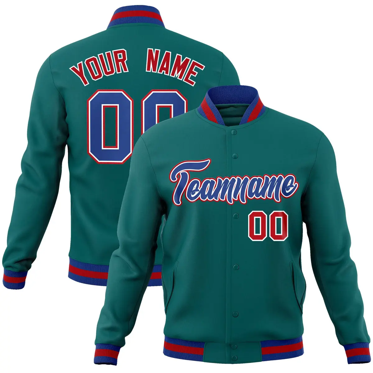 Aqua Royal-White Classic Varsity Full-Snap Letterman Jacket