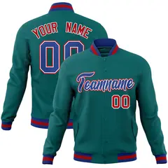 Aqua Royal-White Classic Varsity Full-Snap Letterman Jacket 1