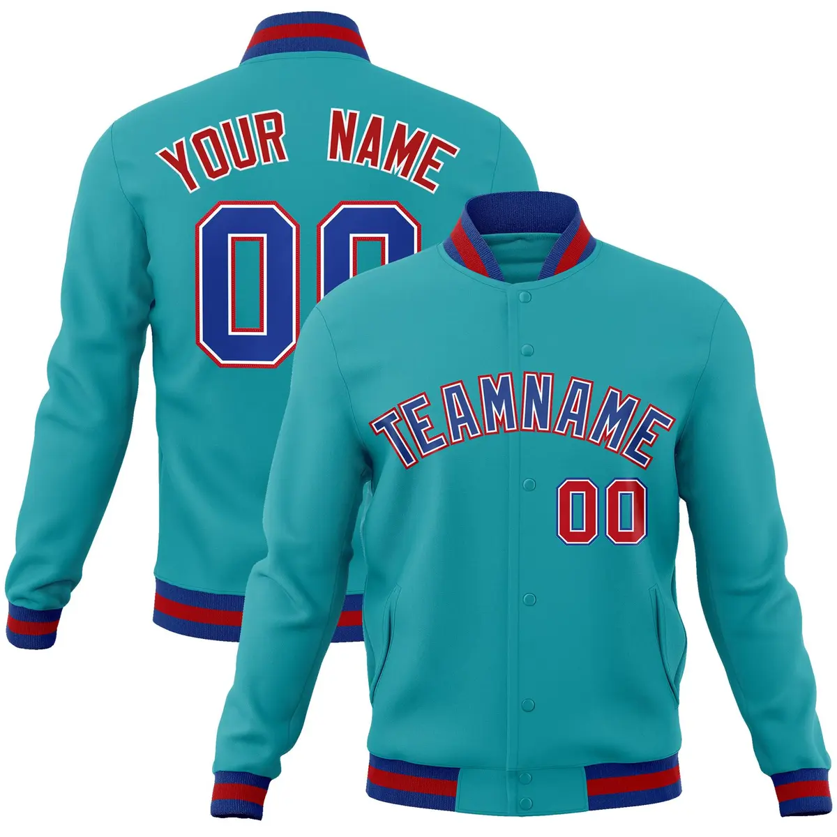 Aqua Royal-White Classic Varsity Full-Snap Letterman Jacket