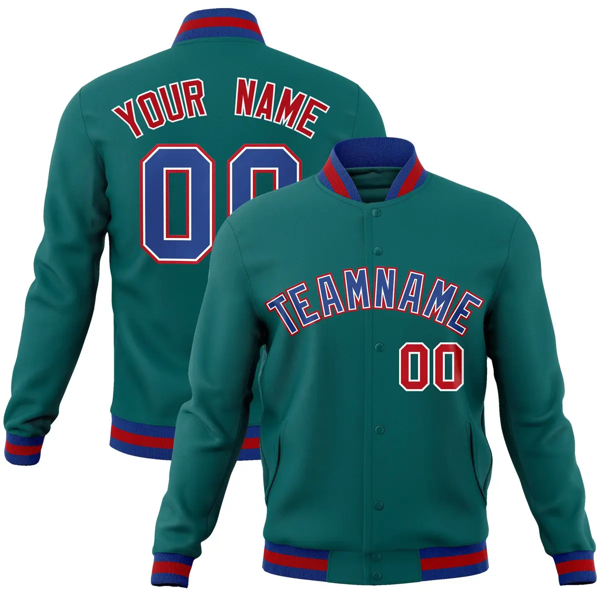 Aqua Royal-White Classic Varsity Full-Snap Letterman Jacket