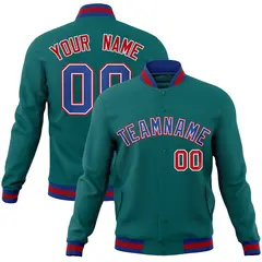 Aqua Royal-White Classic Varsity Full-Snap Letterman Jacket 1