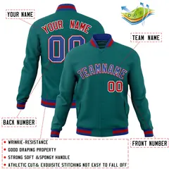 Aqua Royal-White Classic Varsity Full-Snap Letterman Jacket 4