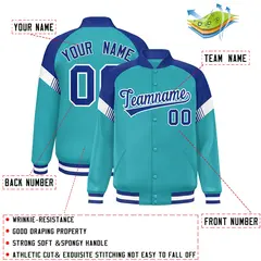 Aqua Royal-White Color Block Varsity Letterman Jacket 2