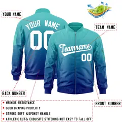 Aqua Royal-White Gradient Full-Zip Letterman Bomber Jacket 2