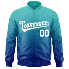 Aqua Royal-White Gradient Full-Zip Letterman Bomber Jacket 3