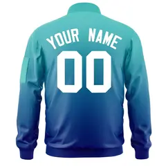 Aqua Royal-White Gradient Full-Zip Letterman Bomber Jacket 4