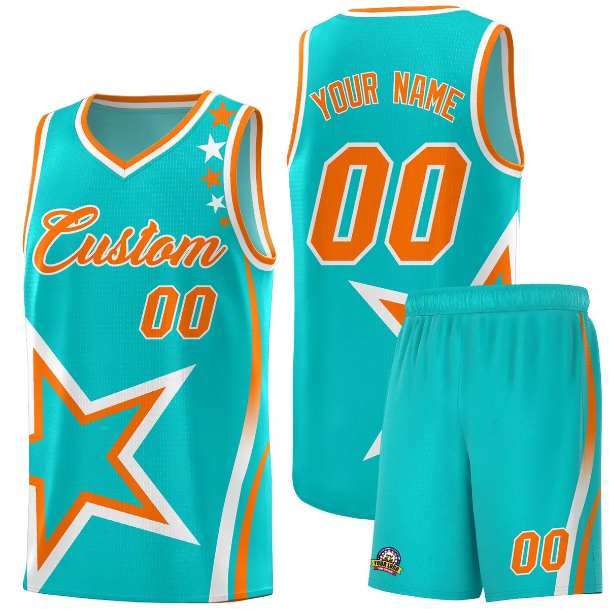Aqua Shoulder Stars Graffiti Basketball Jersey