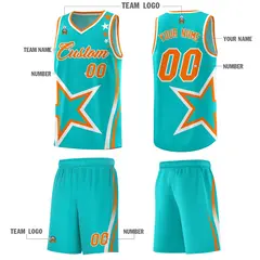Aqua Shoulder Stars Graffiti Basketball Jersey 5