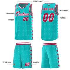Aqua Side Blocks Sports Uniform Basketball Jersey 5