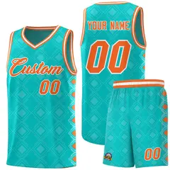 Aqua Side Blocks Sports Uniform Basketball Jersey 1