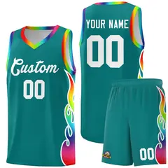 Aqua Side Flame Basketball Jersey for Teams