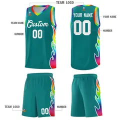 Aqua Side Flame Basketball Jersey for Teams 5