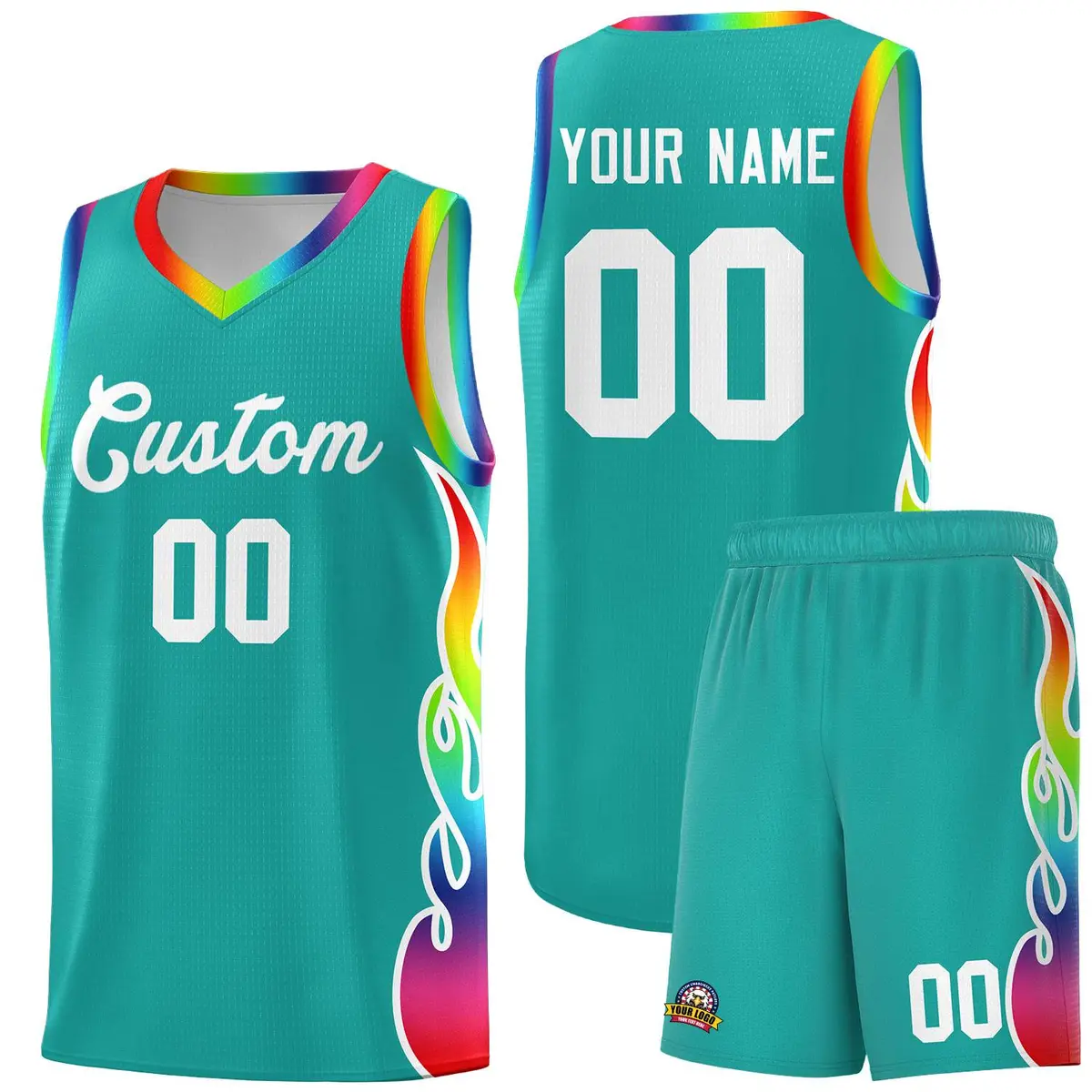 Aqua Side Flame Basketball Jersey for Teams