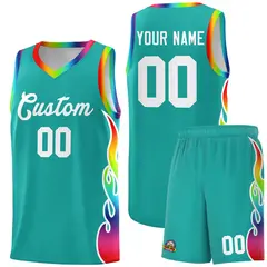 Aqua Side Flame Basketball Jersey for Teams