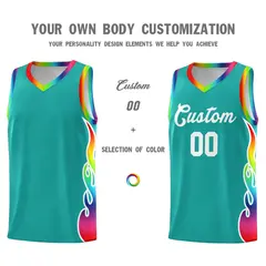 Aqua Side Flame Basketball Jersey for Teams 3