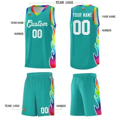 Aqua Side Flame Basketball Jersey for Teams 5