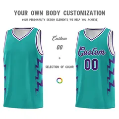 Aqua Side Lightning Graffiti Basketball Uniform Jersey 3