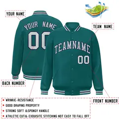 Aqua Silver-Navy Blue Varsity Full-Snap Bomber Letterman Jacket 2