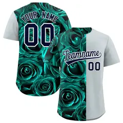 Aqua Silver Rose Print Split Baseball Jersey 1