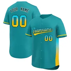 Aqua Sky Blue-Gold Gradient Side Baseball Jersey 1