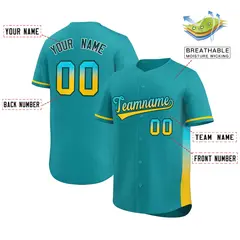 Aqua Sky Blue-Gold Gradient Side Baseball Jersey 2