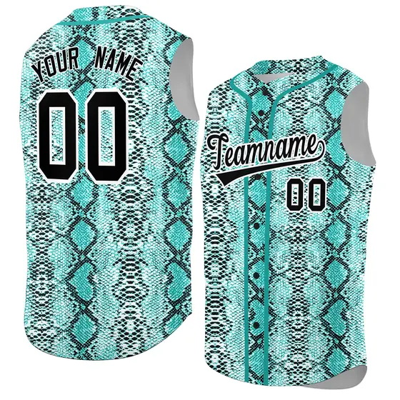 Aqua Snakeskin Pattern Sleeveless Baseball Jersey