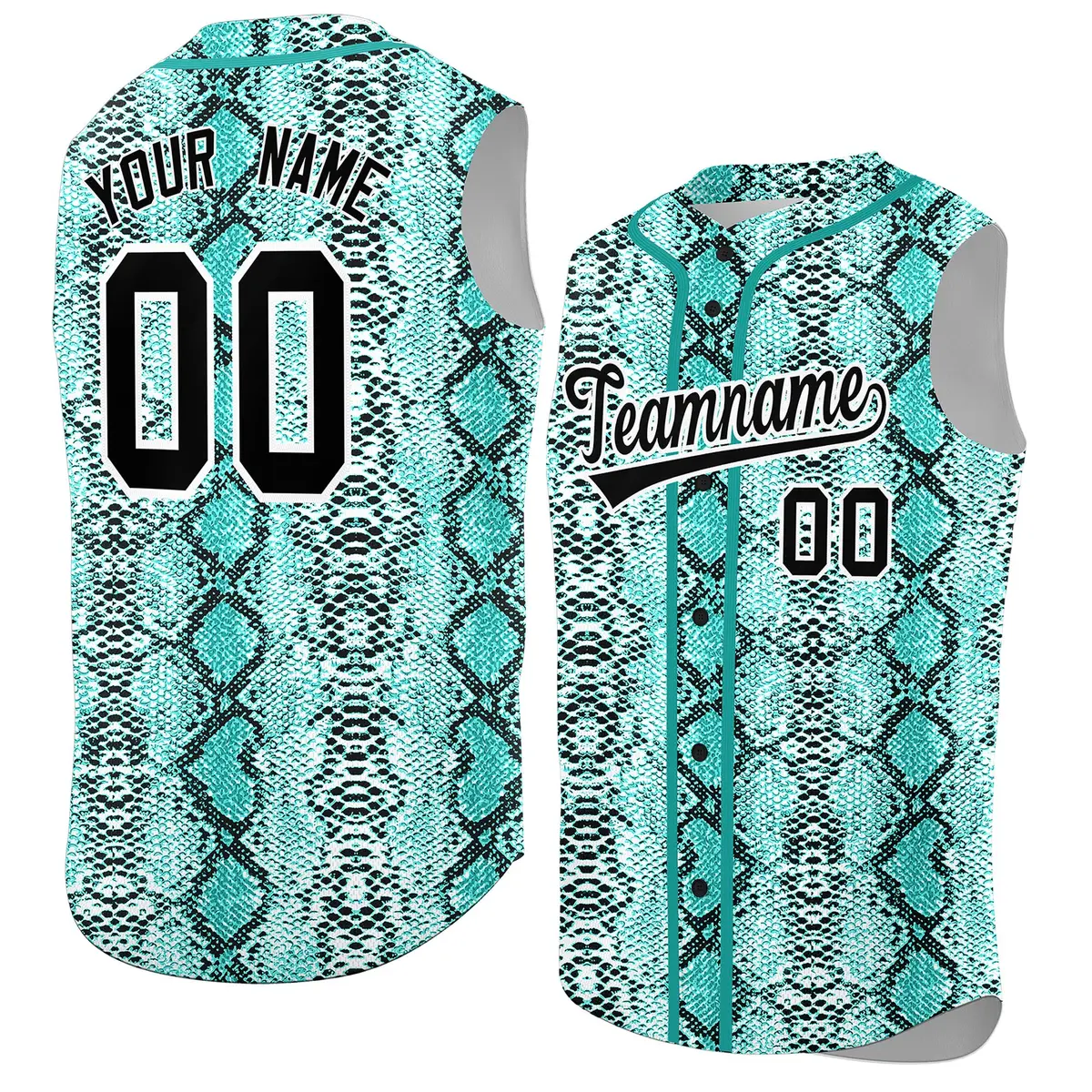 Aqua Snakeskin Pattern Sleeveless Baseball Jersey