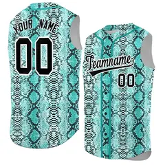 Aqua Snakeskin Pattern Sleeveless Baseball Jersey