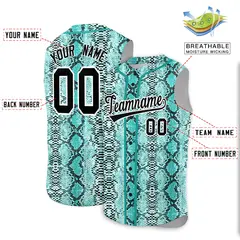 Aqua Snakeskin Pattern Sleeveless Baseball Jersey 2
