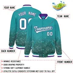 Aqua Sparkle-Effect Varsity Full-Snap Letterman Baseball Jacket 2