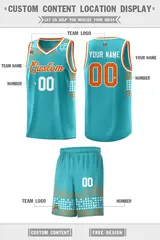 Aqua Square Grid Graffiti Basketball Jersey 2