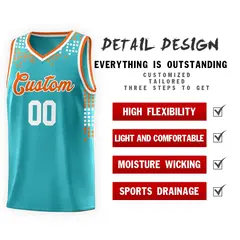 Aqua Square Grid Graffiti Basketball Jersey 4
