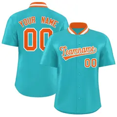 Aqua Stand Collar Classic Baseball Jersey