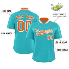 Aqua Stand Collar Classic Baseball Jersey 2