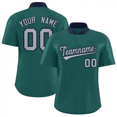 Aqua Stand Collar Classic Baseball Jersey 1