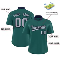 Aqua Stand Collar Classic Baseball Jersey 2